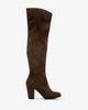 High-leg boots in brown suedette