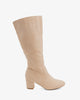 Heeled mid-calf boots in off-white faux suede