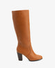 Heeled knee-high-calf boots in camel faux leather