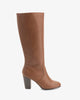 Heled mid-calf boots in brown faux leather