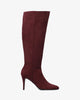 High-calf boots in burgundy faux suede