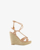 Ankle-tie jute wedges in engraved nude
