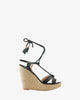 Ankle-tie jute wedges in engraved black