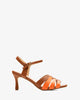 Dual color sandals in orange and brown faux leather