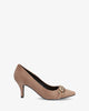 Heeled shoes in light brown faux suede with chain link detail