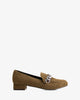 Moccasins in kaki faux suede with chain link detail