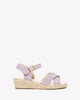 Purple faux suede sandals with jute wedge