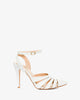 White faux leather- pointed toed court shoes