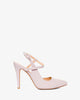 Purple faux leather pointed toed court shoes