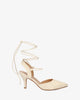 Woven white faux leather heeled shoes