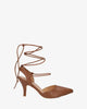 Woven brown faux leather heeled shoes