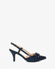 Navy faux leather slingback court shoes