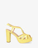 Embossed yellow faux patent sandals