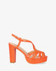Embossed orange faux patent sandals