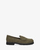 Moccasins in green faux suede and track sole