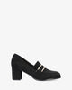 Heeled moccasins in black-colored faux suede