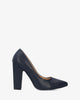 Dark blue faux leather stilettos
