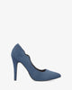 Fine tip stilettos in dark blue faux suede.