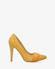Fine tip stilettos in blue mustard leather