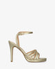 Gold high-heeled sandals in soft fabric