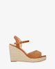 Brown soft fabric sandal with a jute wedge