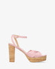 Pink fabric sandal with cork-effect heel