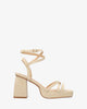 Beige faux suede sandal with squared heel
