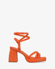 Orange faux suede sandal with squared heel