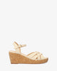 Beige soft sandals with a wooden effect wedge