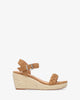 Brown faux suede sandal with a jute wedge