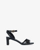 Soft snake black coloured sandals with a thin block heel