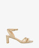 Soft snake dark beige coloured sandals with a thin block heel