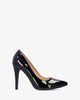 Black patent leather heeled pumps