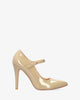 Beige soft patent heeled mary jane