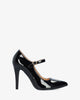 Black soft patent heeled mary jane