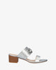 Square-heeled silver colour mule