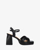Soft black sandal with wide heel and platform