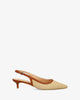 Pointed-toe slingback court shoe in raffia camel