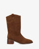 High-shaft ankle boot in a combination of brown suede
