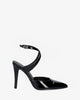 Black patent slingback pump with heel