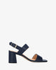 Sandale à talon en cuir bleu marine