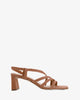 Strapped sandals in camel split leather and square toe