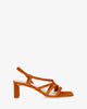 Strapped sandals in brown split leather and square toe