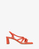 Strapped sandals in brick-red split leather and square toe