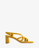 Strapped sandals in mustard split leather and square toe