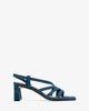Strapped sandals in blue split leather and square toe