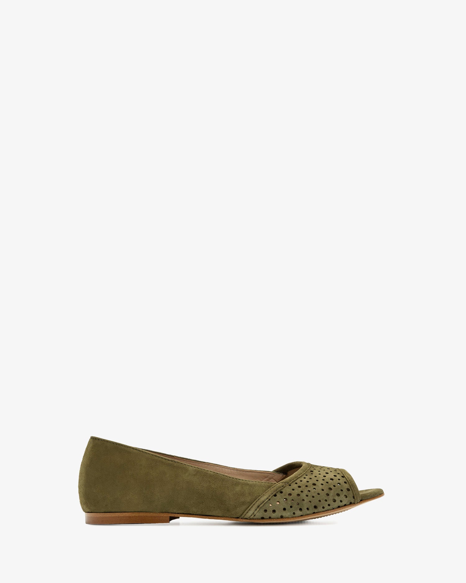 Open toe ballet flats in green suede leather - Main Image