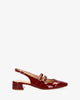 Burgundy patent leather slingback heeled ballerina