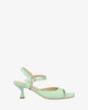 Green leather heeled sandals