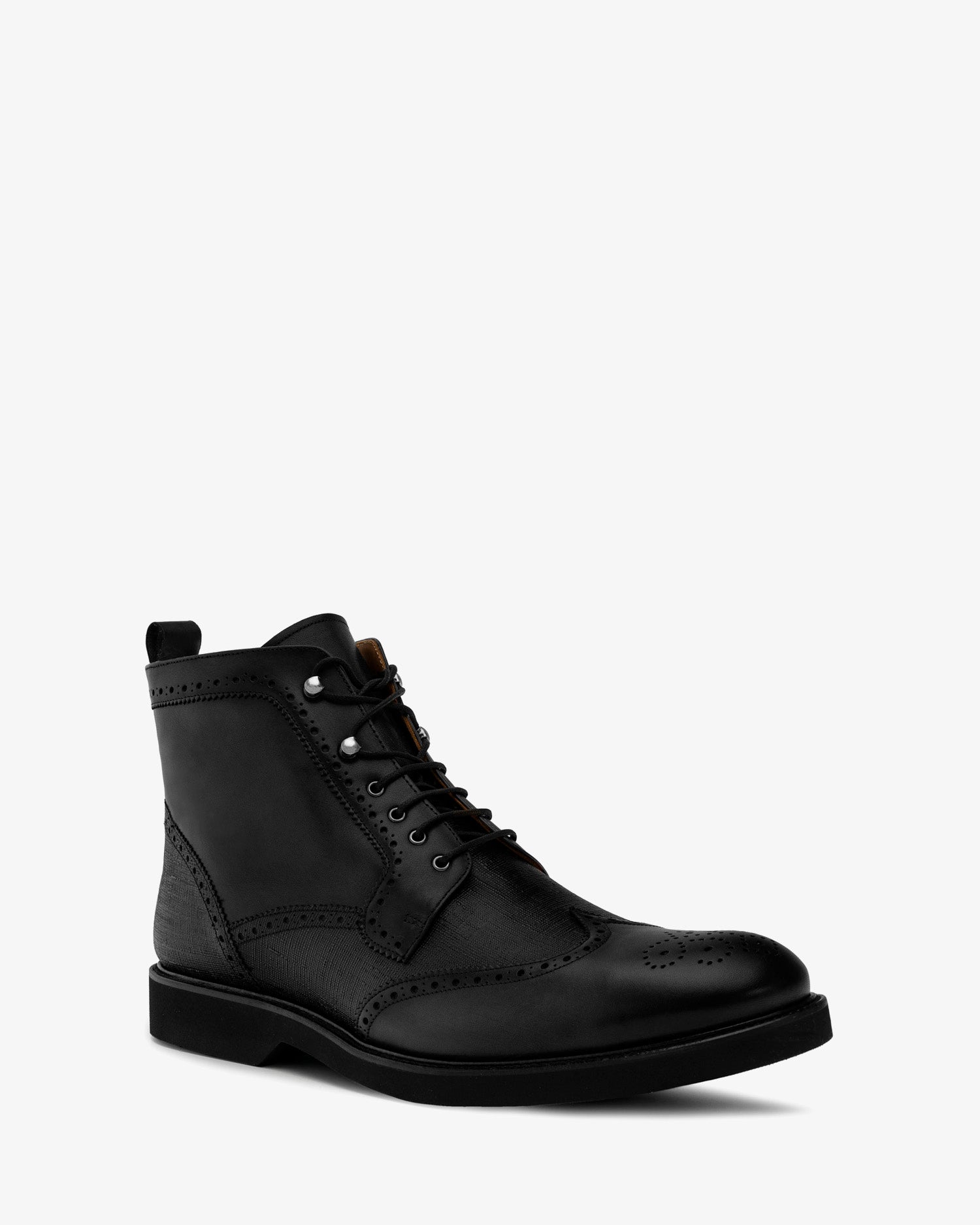black wingtip dress boots Men's Lace-Up Boot In Leather Ms. Belmont Black Patent Leather